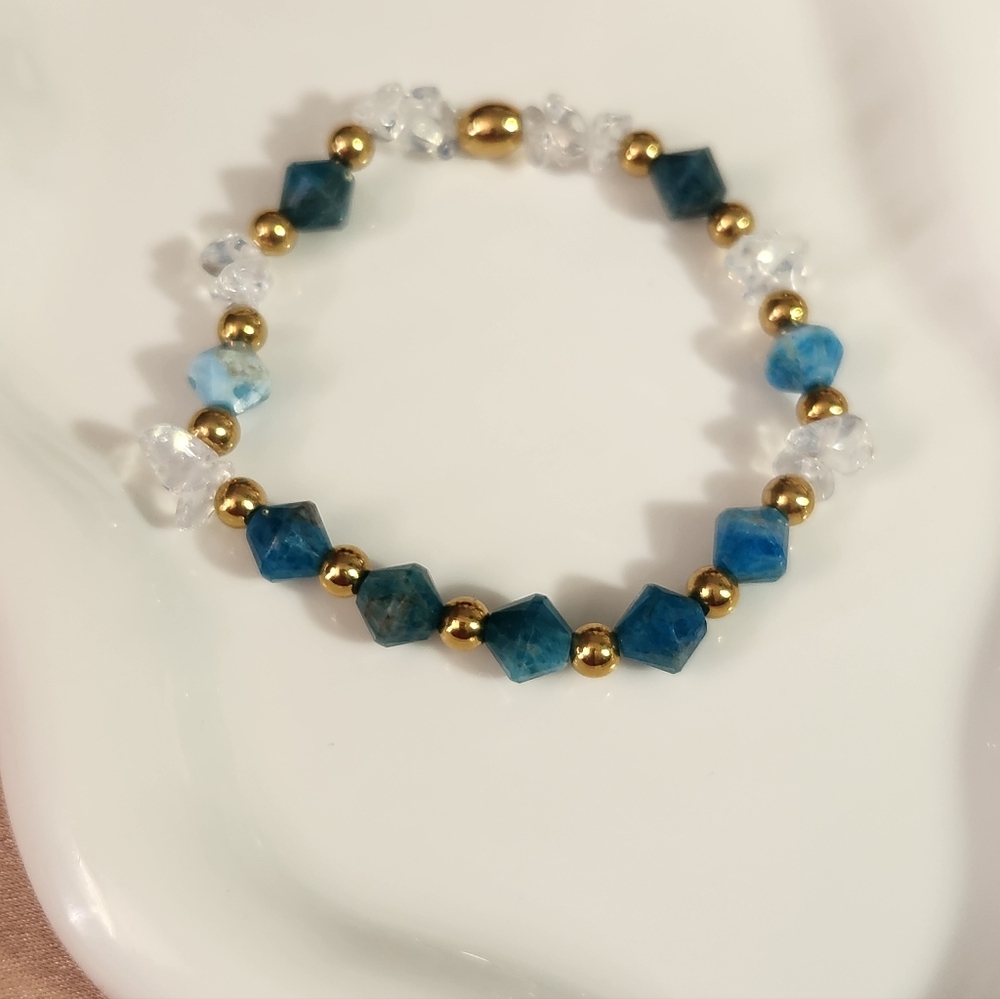 Handmade Blue Apatite And Opalite Beaded Bracelet